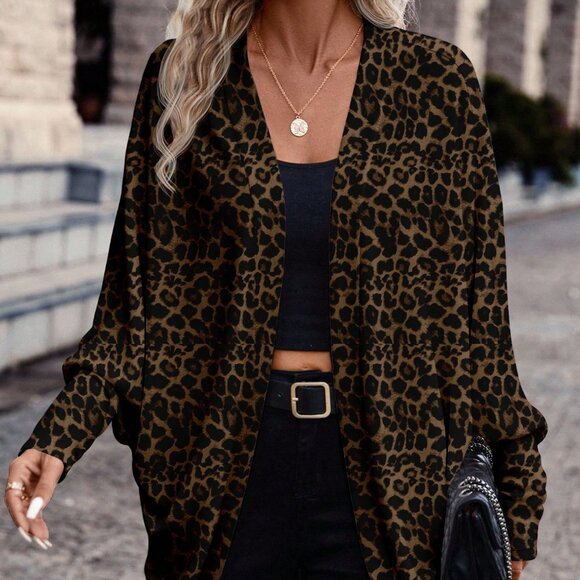 Jackets & Blazers - Multicolor Casual Women's Lightweight Leopard Print Jacket